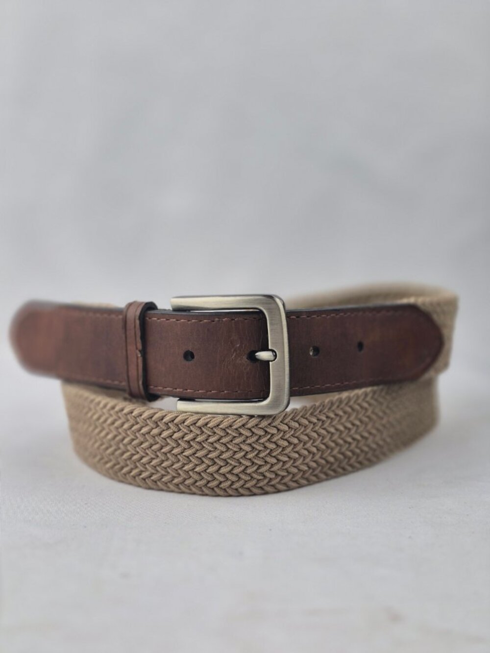ACE Men's Braided Elastic Stretch Belt Brown Leather Detailing & Trim Size 36